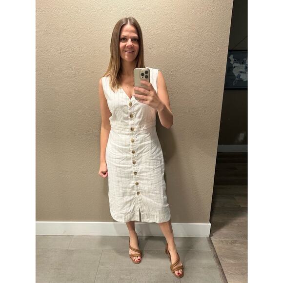 CLUB MONACO Off-White Pinstriped Linen Blend Front Button Pencil Dress Size 6 - Picture 12 of 13